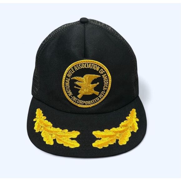 Vintage 90s NRA National Rifle Association Black Gold Adjustable Cap - Picture 1 of 8